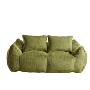 Bean Bag Sofa with High-Density Foam and Faux Fur Fabric, Compressed Sofa Oversized Fluffy Loveseat for Adults, 75" L x 42.5" W x 28.5" H, Green