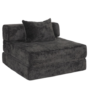 Compressed Sofa Convertible Floor Sofa Bed with Fixed-Shape Frame, Chenille Fabric, Modular Sofas for Small Spaces Single Chaise Longue for Apartments, 39.5" L x 39.5" W x 25" H, Black