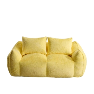 Bean Bag Sofa with High-Density Foam and Faux Fur Fabric, Compressed Sofa Oversized Fluffy Loveseat for Adults, 75" L x 42.5" W x 28.5" H, Yellow