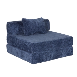 Compressed Sofa Convertible Floor Sofa Bed with Fixed-Shape Frame, Chenille Fabric, Modular Sofas for Small Spaces Single Chaise Longue for Apartments, 39.5" L x 39.5" W x 25" H, Dark Blue