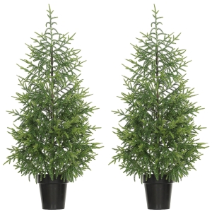 HOMCOM Set of 2 Artificial Christmas Tree, 4 ft Norflok Pine Xmas Tree with 133 Molded Tips and Pot Base, Easy Assembly, Green