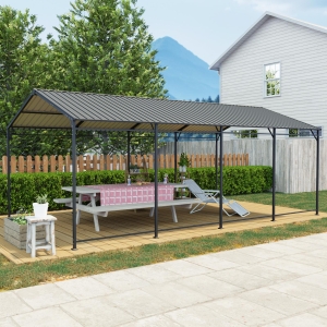 Heavy Duty Metal Carport with Galvanized Steel Roof and Frame, Large Garage Ideal for Cars and Trucks, 142'' L x 254'' W x 105.5'' H, Charcoal