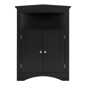 Bathroom Corner Storage Cabinet with Double Doors, Adjustable Shelves, Floor Cupboard for Living Room, 24.5" L x 12" W x 32.5" H, Black