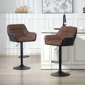 HOMCOM Swivel Barstools Set of 2 Adjustable Bar Stools with Footrest Armrests and PU Leather Back for Dining Room Brown