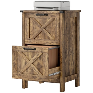 HOMCOM Vertical File Cabinet with 2 Drawers, Rustic Farmhouse Office Storage Cabinet for A4, Letter Size, Rustic Brown