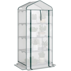 Outsunny Mini Greenhouse with Screen Roof, 4 Tier Portable Small Greenhouse with High Strength PE Cover, White