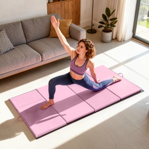 Soozier 4'x6'x2'' Folding Gymnastics Tumbling Mat, Exercise Mat  with Carrying Handles for Yoga, MMA, Martial Arts, Stretching, Core Workouts, Pink