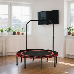 Soozier 48" Foldable Rebounder Trampoline, Mini Trampoline Indoor with Adjustable Handle, Quiet and Safe Bungee Rebounder