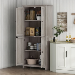 HOMCOM 72" Freestanding Storage Cabinet, Kitchen Pantry Cabinet with Doors and Shelves for Dining Room, Grey