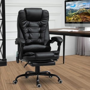 Vinsetto Reclining Office Chair with Footrest, Vibrating Massage, Adjustable Height, Perfect Office, Black