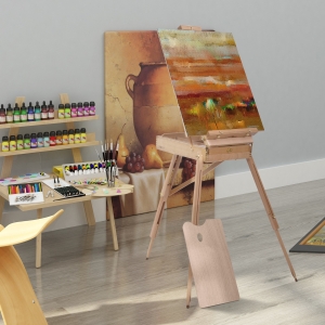 HOMCOM Folding Wood French Artists Easel Set Portable Art Painters Tripod Sketch Craft