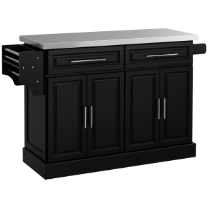 HOMCOM Rolling Kitchen Island with Storage and Stainless Steel Top, Kitchen Trolley with Drawers, Cabinets, Towel Rack