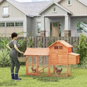 PawHut 82" Deluxe Chicken Coop Wooden Hen House Rabbit Hutch Poultry Cage Pen Backyard with Run and Nesting Box