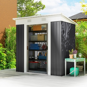 Outsunny 6' x 4' Outdoor Storage Shed, Metal Garden Tool Storage House Organizer with Lockable Sliding Doors and Vents for Backyard Patio Lawn, Charcoal Grey