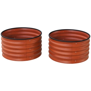 Outsunny Set of 2 Raised Garden Bed, Metal Planter Box with Safety Edging, Easy-to-assemble Stock Tank, Dark Brown