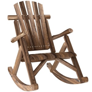 Outsunny Outdoor Wooden Rocking Chair, Single-Person Adirondack Rocking Patio Chair with Rustic High Back, Slatted Seat and Backrest for Indoor, Backyard, Garden, Carbonized