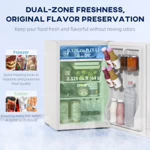 HOMCOM 2.5 Cu.Ft Mini Fridge, Single Door Compact Refrigerator with Freezer, Adjustable Thermostat, Reversible Door, White