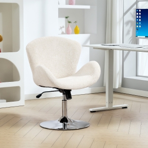 HOMCOM Swivel Office Chair, Velvet Desk Chair with Wide Bucket Seat, Butterfly Back, Tilt Function and Round Base, Cream White