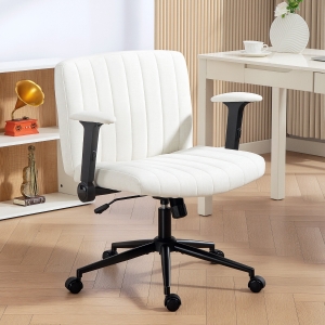 HOMCOM Criss Cross Chair with Flip-up Armrests, Wheels, Wide Office Chair with Adjustable Height, Tilting, Cream White