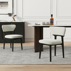 Set of 2 Solid Wood Dining Chairs with Curved Backrest, Upholstered Kitchen Chairs with Wooden Frame, 21'' L x 23'' W x 29.5'' H, Black