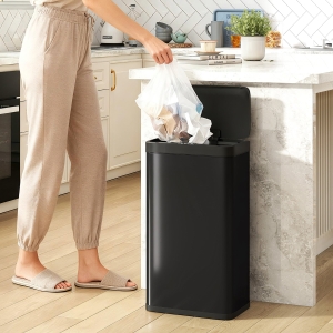HOMCOM 12 Gallon Sensor Can, Automatic Garbage Can with Soft-Close Lid, Fingerprint-Proof Stainless Steel, Matte Black