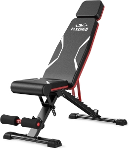 FLYBIRD Adjustable Weight Bench – Foldable 750 lb Capacity Bench for Users up to 6'5"", 27 lb Sturdy Multi-Angle Bench with 90 Position Options for Incline/Decline/Flat Training