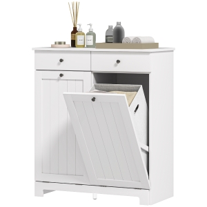 HOMCOM Laundry Hamper Cabinet, Laundry Cabinet with 2 Tilt Out Laundry Baskets and 2 Drawers, White