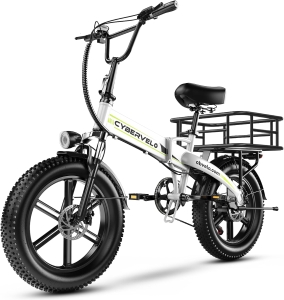 Cybervelo Foldable 1000W E-Bike — 48V 20.8Ah Removable Battery, 30+ MPH, Up to 80 Miles, 20-inch Fat-Tire Electric Bicycle for Adults