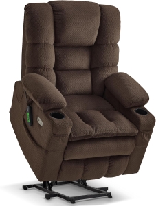 MCombo Large Triple-Motor Power Lift Recliner for Tall Seniors with Massage & Dual-Zone Heating, Adjustable Headrest — Fabric 7634 (Coffee, Large)
