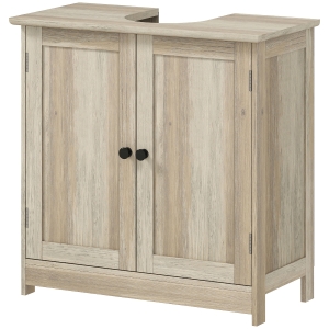 HOMCOM Bathroom Vanity Cabinet, Under Sink Bathroom Cabinet with 2 Doors and Adjustable Shelf, Weathered Gray Oak