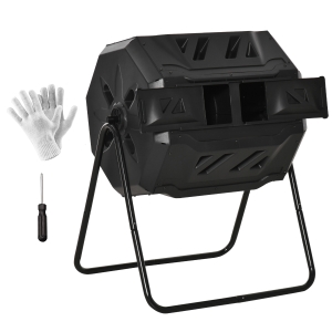 Outsunny Tumbling Compost Bin Outdoor 360° Dual Chamber Rotating Composter 43 Gallon, Black