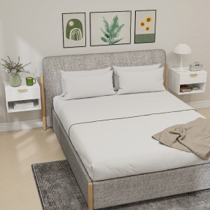 HOMCOM Floating Nightstands, Wall Mounted Bedside Tables Set of 2 with Drawer and Open Shelf, White