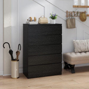 HOMCOM Dresser for Bedroom with 5 Drawers, Modern Chest of Drawers for Living Room, Closet, Hallway, Black