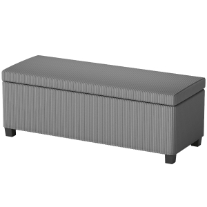 HOMCOM 44 Inches Ottoman with Storage, Lid, Legs, Corduroy End of Bed Bench for Living Room, Bedroom, Entryway, Gray