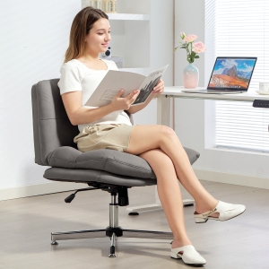 HOMCOM Armless Office Chair, Criss Cross Chair with Adjustable Height & Tilt Function for Home Office, Study, Grey