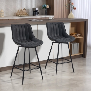 HOMCOM Set of 2 Counter Height Barstools, PU Leather Upholstered Bar Stools with Backrest, Footrest and Steel Legs, Black