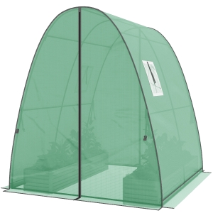 Outsunny Tunnel Hoop House Greenhouse with Sandbags and Hemmed PE Cover, 2 Doors and Screen Windows, 6' x 6' x 6.6', Green