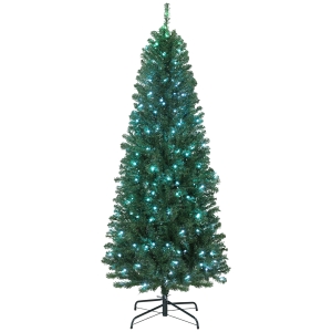 HOMCOM 6ft Artificial Christmas Tree with Colorful DIY Synchronized Lights, Remote, Hinged Slim Fir with Daily Timer