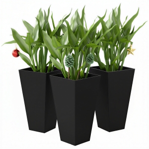 Outsunny Tall Planters for Outdoor Plants Set of 3, 28 In Taper Planters with Drainage Holes, Indoor Grande Plant Pots, Front Porch Decor (Black)