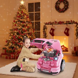 Qaba Mechanic Kids Truck Engine Toy Set, Car Service Play Set, Pink