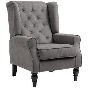 HOMCOM Wingback Accent Chair for Living Room, Button-Tufted Lounge Chair with Round Armrests and Wood Legs, Dark Gray
