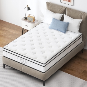 10'' Full Size Hybrid Mattress, Memory Foam & Pocket Springs, CertiPUR-US Certified, Compressed Delivery, 54x75'', White