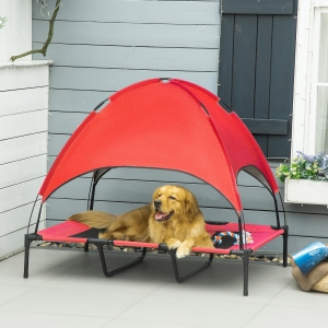 PawHut Elevated Pet Bed Dog Cot Portable Outdoor&Indoor Cot Tent Canopy Shelter Instant Red