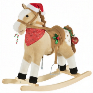 Qaba Kids Plush Ride-On Rocking Horse Toy Cowboy Rocker with Fun Realistic Sounds for Child 3-6 Years Old, Beige