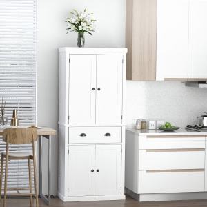 HOMCOM Long Standing Kitchen Cabinet w/ 2 Drawers MDF Board White