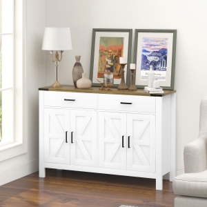 HOMCOM Sideboard Buffet Cabinet, Farmhouse Kitchen Storage Cabinet w/ 2 Drawers and Shelves for Living Room, Entryway