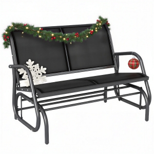 Outsunny 2-Person Outdoor Glider Bench, Patio Double Swing Rocking Chair Loveseat w/Powder Coated Steel Frame for Backyard Garden Porch, Black