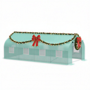 Outsunny 20' x 10' x 7' Outdoor Walk-in Greenhouse, Tunnel Green House with Roll-up Windows, Zippered Door, PE Cover, Heavy Duty Steel Frame, Green