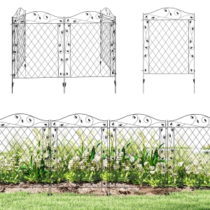 Outsunny Garden Fence, 4 Pack Steel Fence Panels, 11.5' L x 43" H, Rust-Resistant Decorative Border Flower Edging for Yard, Landscape, Patio, Outdoor Decor, Wavey Vines