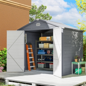 Outsunny 8' x 6' Plastic Garden Storage Shed with Latch Door, Vents, Sloped Roof, Dark Grey